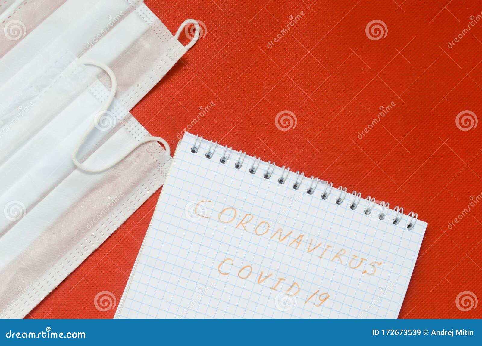 covid19.epidemia of coronavirus infection.medical masks on red background.