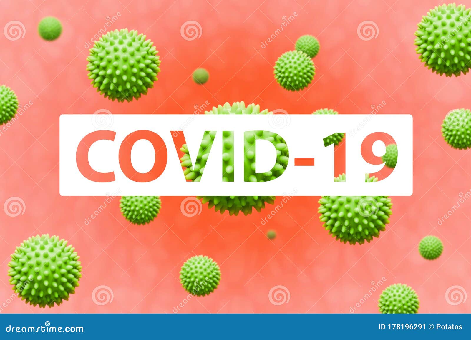 covid-19 inscription on coronavirus model background. virus strain concept banner