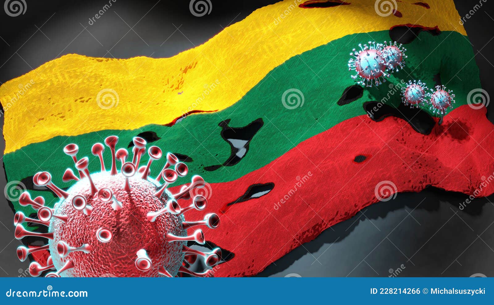 Covid in Lithuania - Coronavirus Attacking a National Flag of Lithuania ...