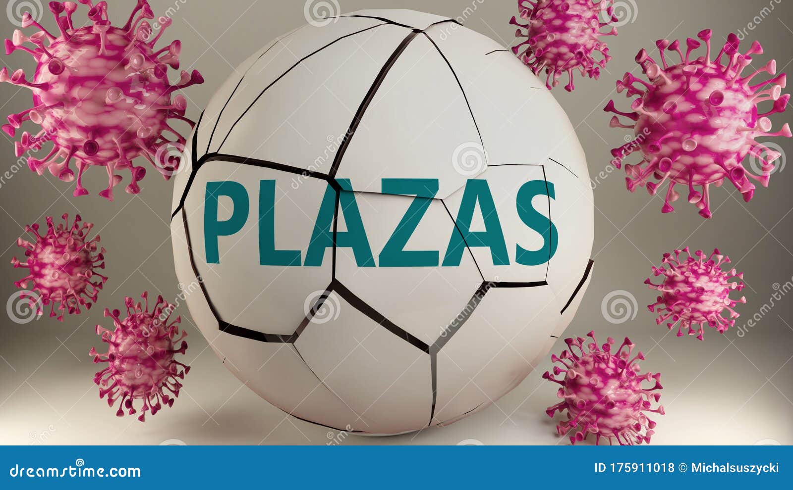 covid-19 and plazas, ized by viruses destroying word plazas to picture that coronavirus pandemic affects plazas in a very