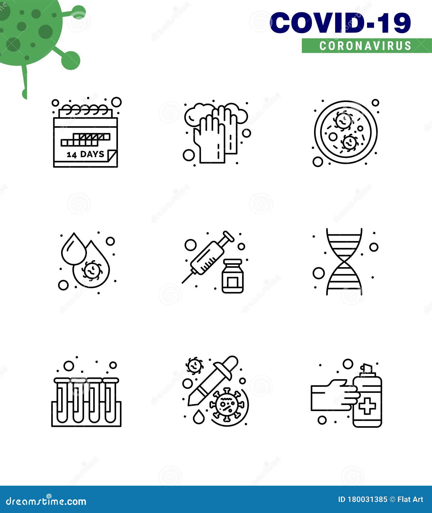 Covid 19 Protection Coronavirus Pendamic 9 Line Icon Set Such As Injection Platelets Bacteria Fever Blood Virus Stock Vector Illustration Of Medication Epidemic