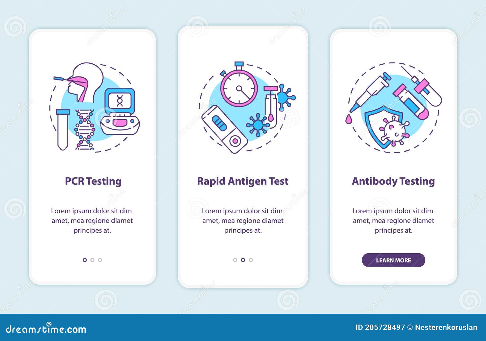 Covid Testing Types Onboarding Mobile App Page Screen With Concepts Stock Vector Illustration Of Mockup Navigation 205728497
