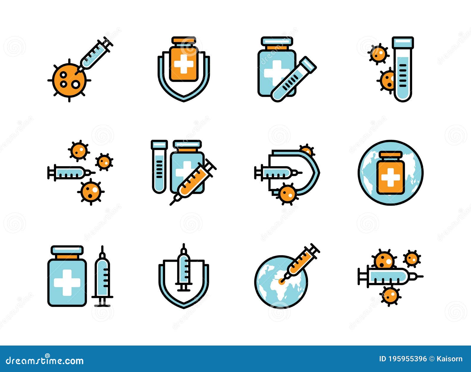 covid-19 vaccine icon set colorline style.  sign and  for websit, print, sticker, banner, poster
