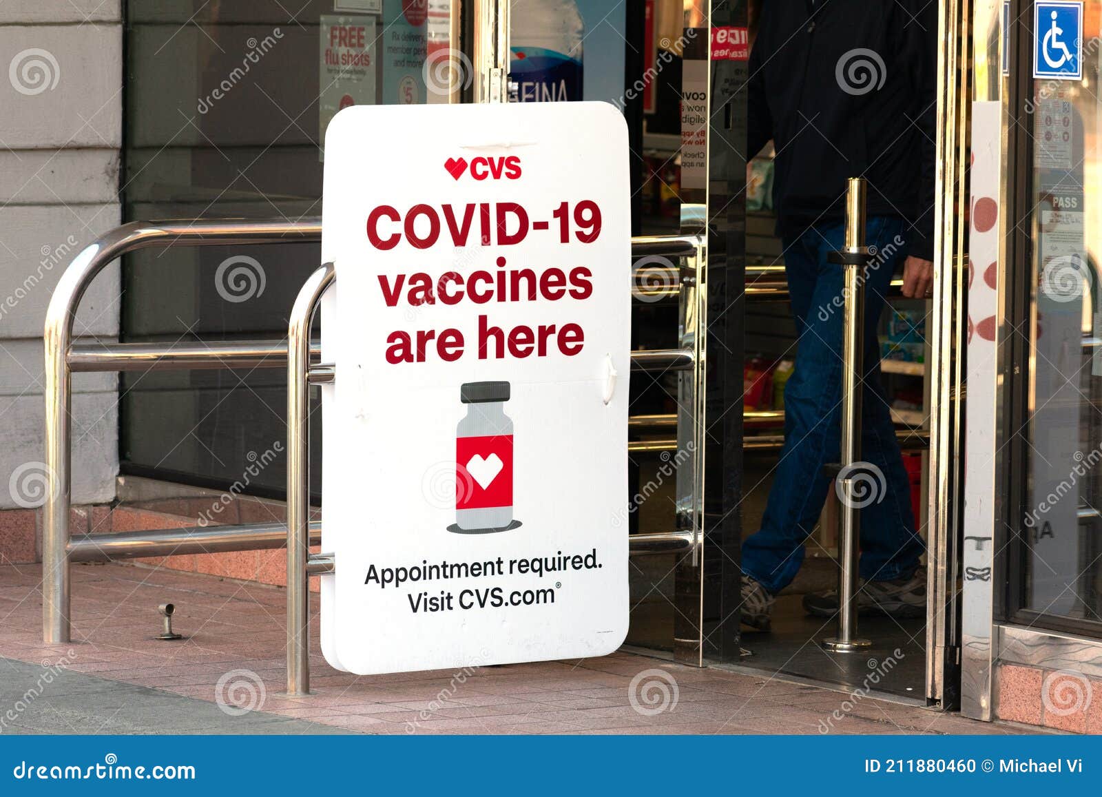covid vaccines here sign advertises coronavirus vaccination location cvs pharmacy store palo alto california usa february 211880460