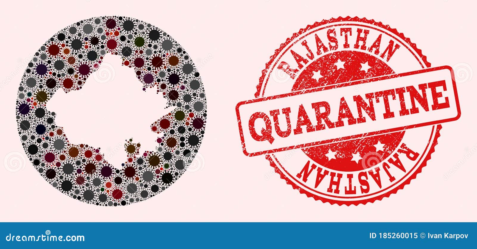 covid virus hole round map of rajasthan state mosaic and scratched seal