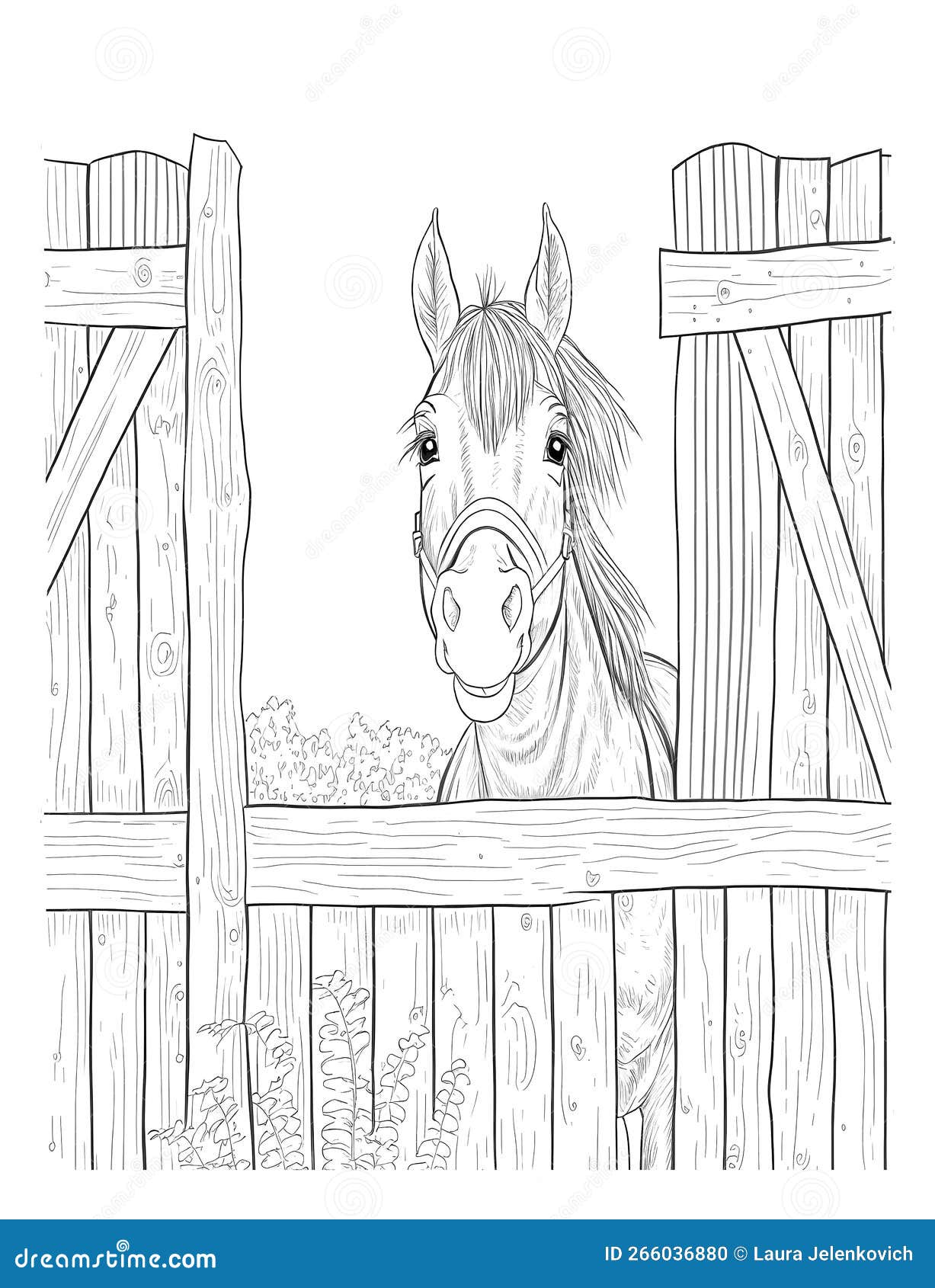 The Horse at the Barn Coloring Page Stock Illustration - Illustration ...