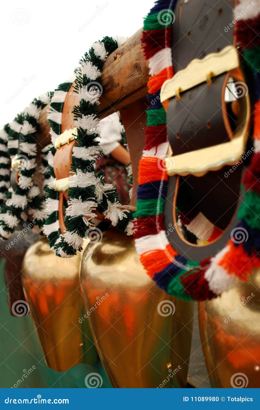 Cow bells. Cowbells in a row on the annual bavarian cattle market feast