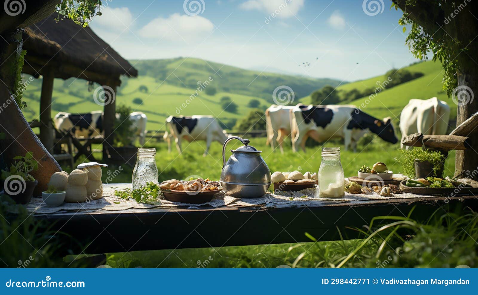 cow dairy products on the farm background