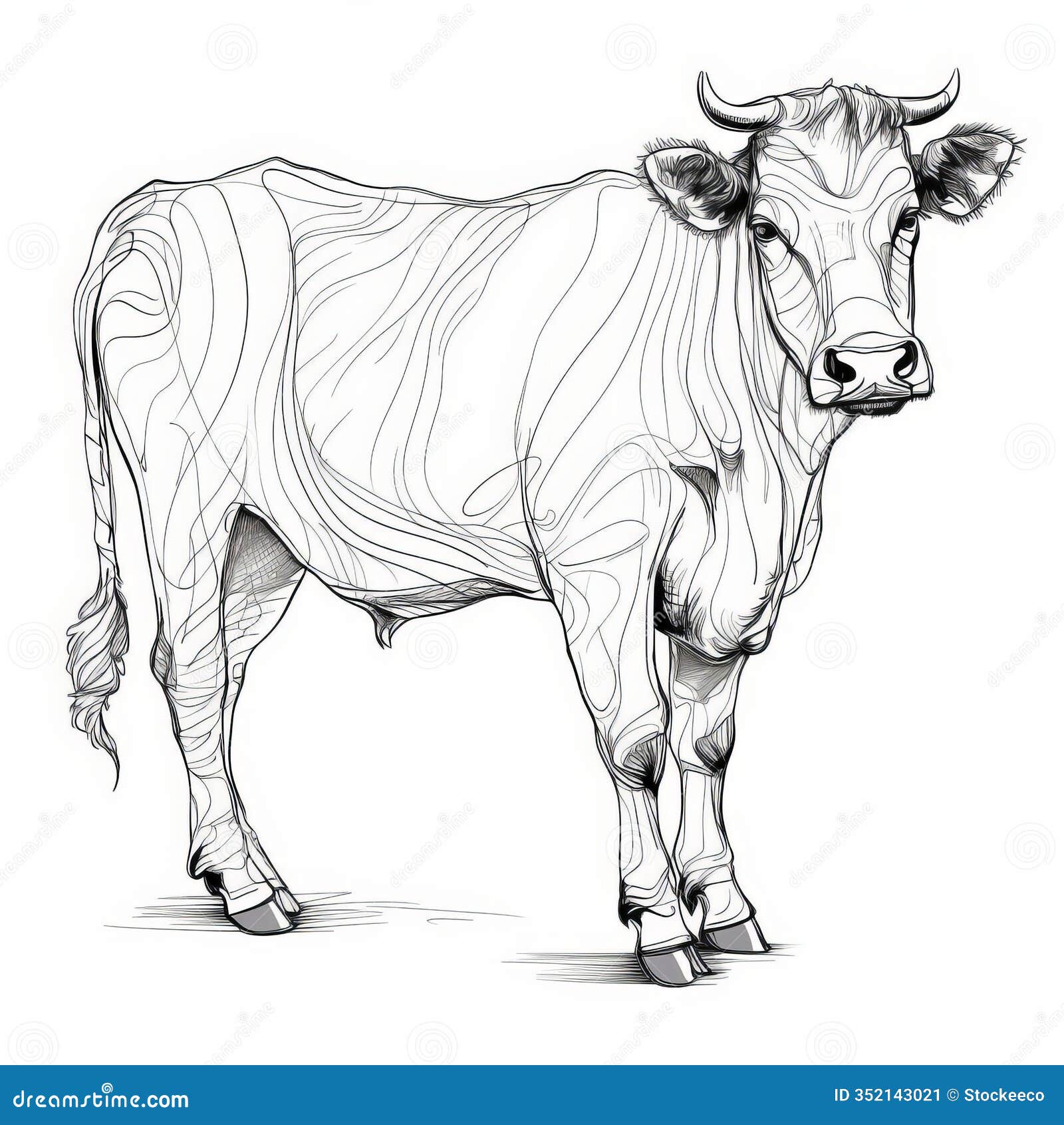 continuous line drawing of a full body cow 