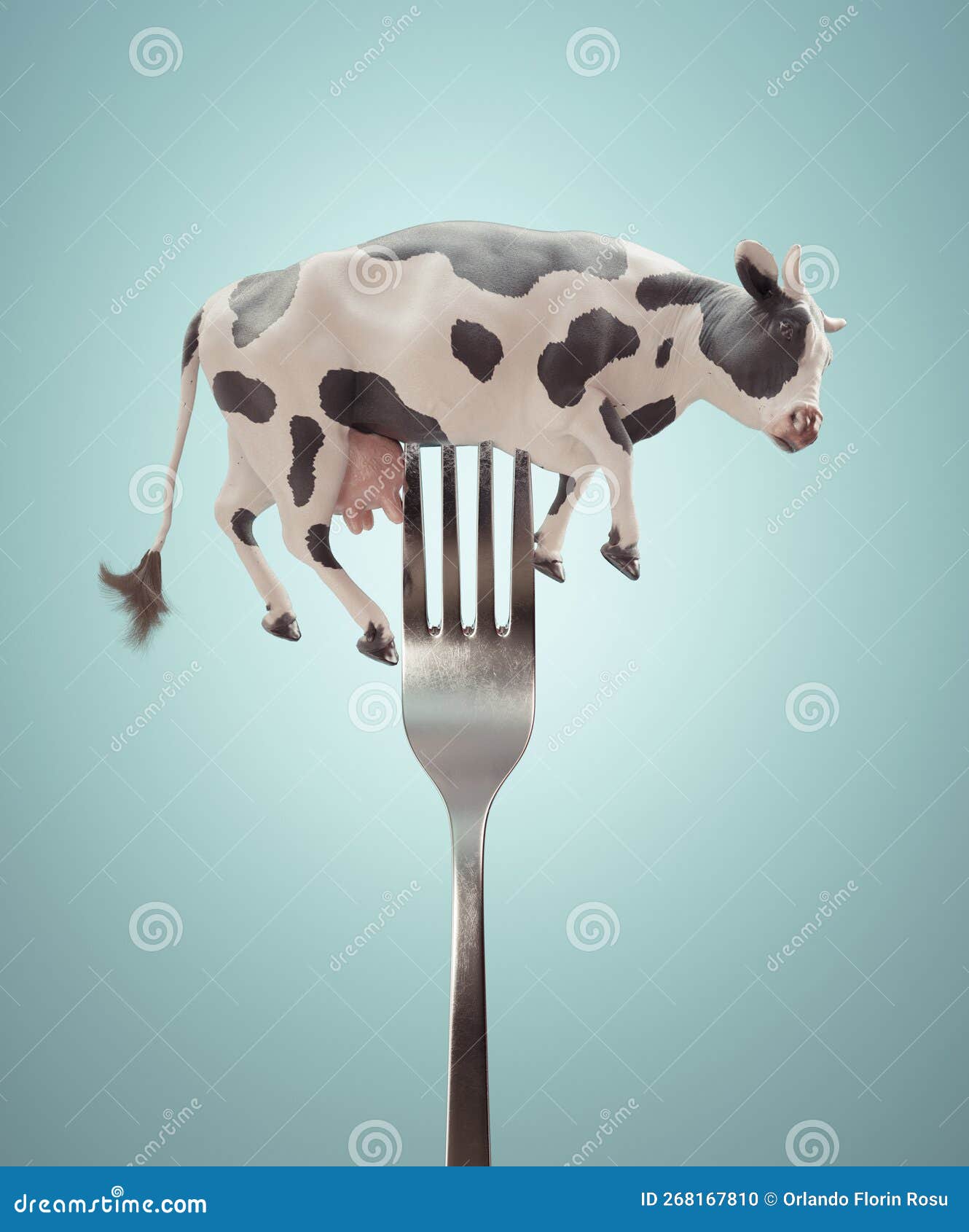 Cow on a Fork. Diet and Weight Loss Concept Stock Illustration Illustration of motivation