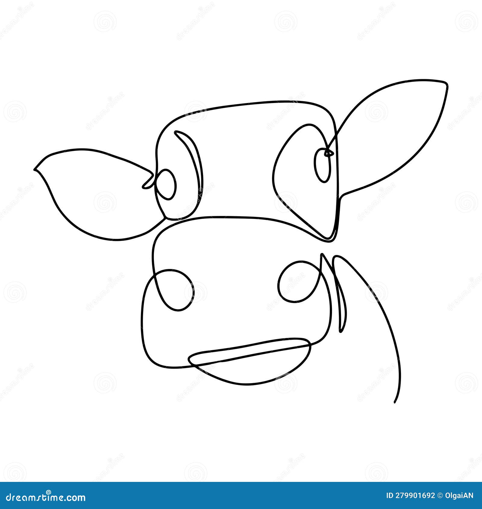 cow head in continuous line art drawing style. cow portrait black linear sketch  on white background. 