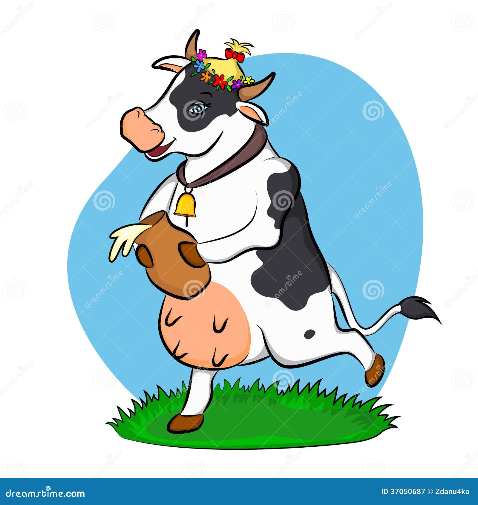A cow with a jug of milk stock vector. Illustration of herbivore 37050687