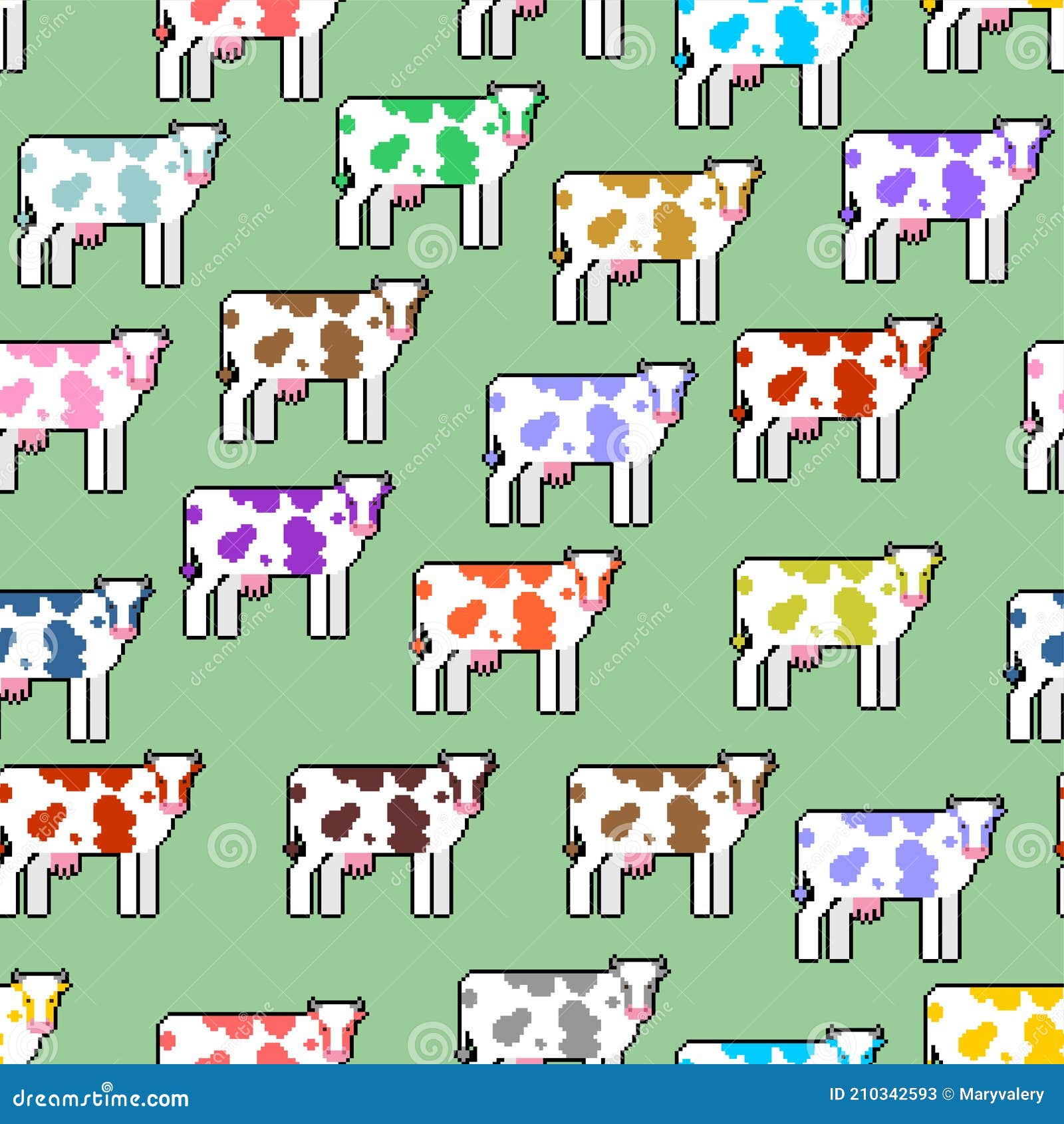 cow pixel art pattern seamless. 8 bit farm animal backgroundn.  ornament