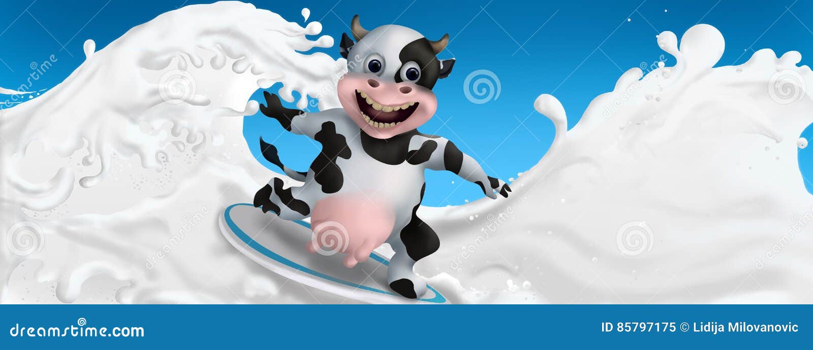 cow surfs on the milk