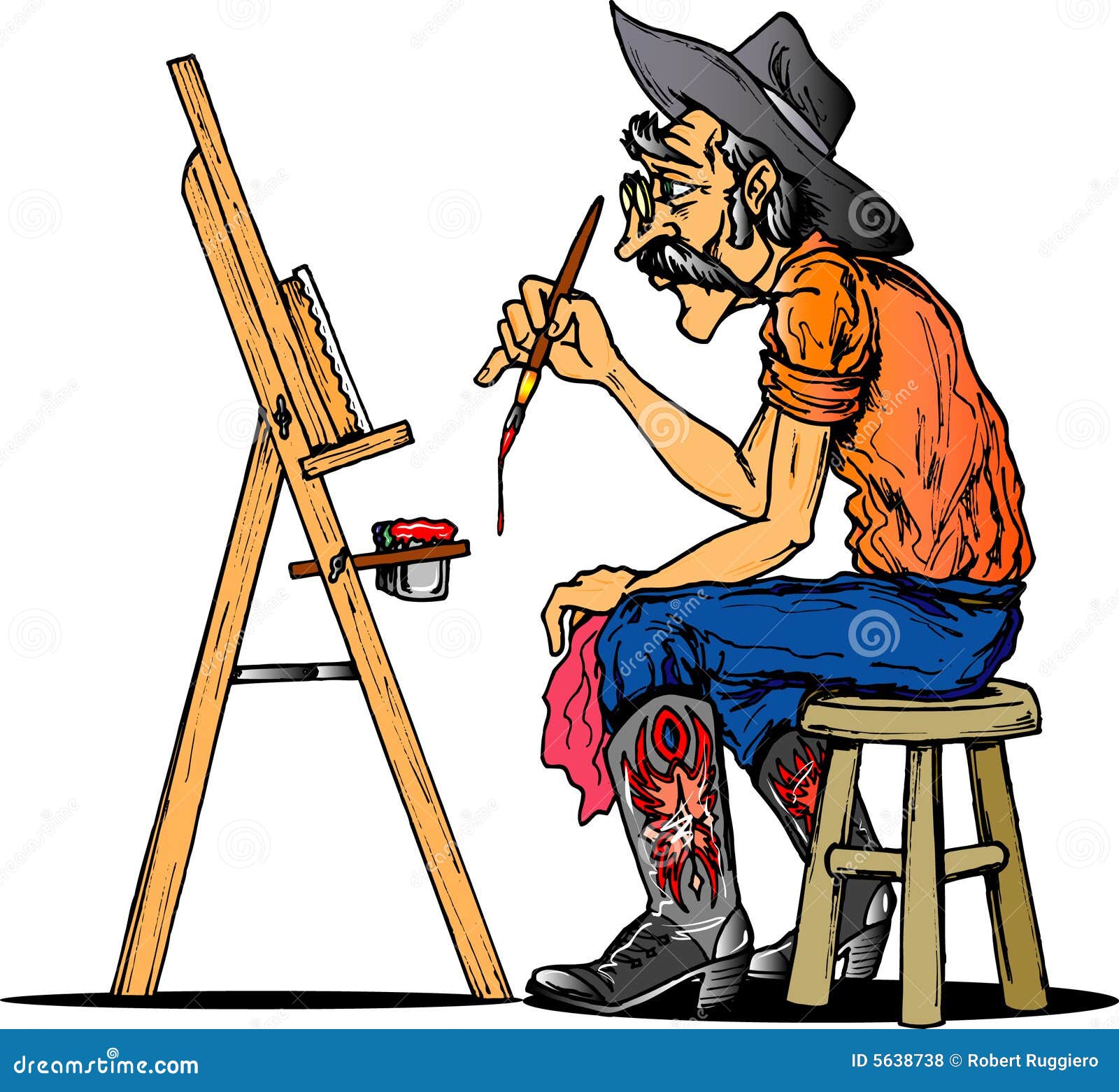 Cowboy artist stock vector. Illustration of mustache, artist 5638738