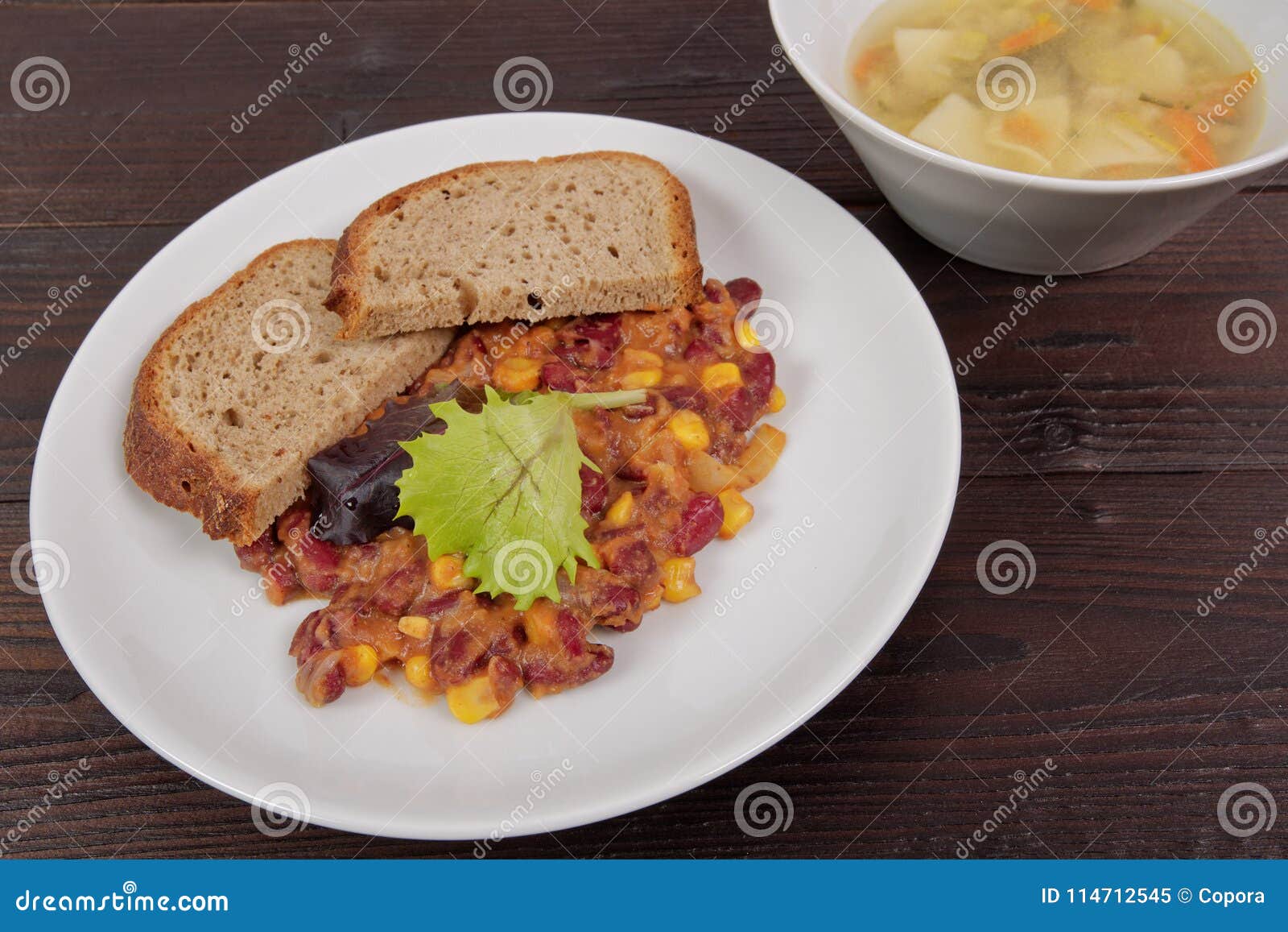 Cowboy Beans with Bread on a Table Stock Image Image of pepper