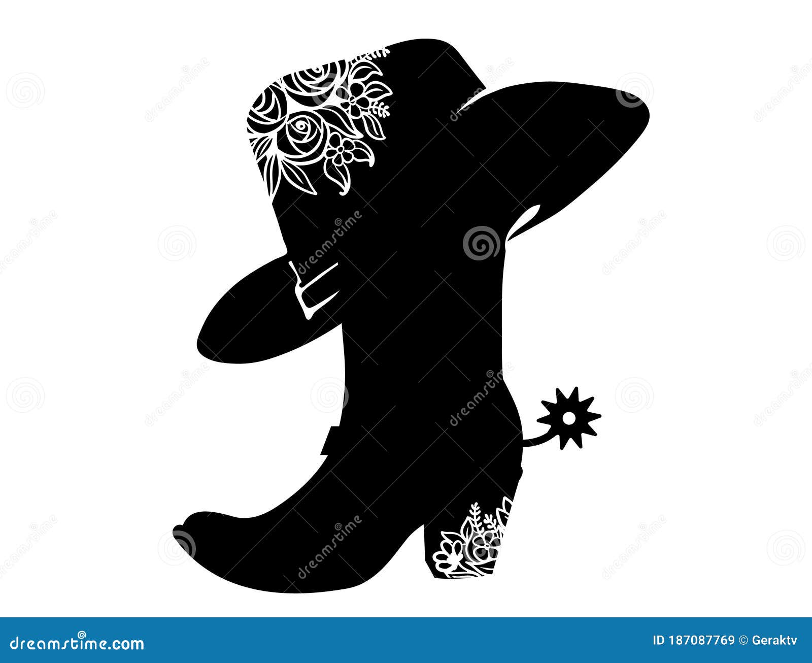 cowboy boot black silhouette for text or decoration.  cowgirl party printable   on white. western boot