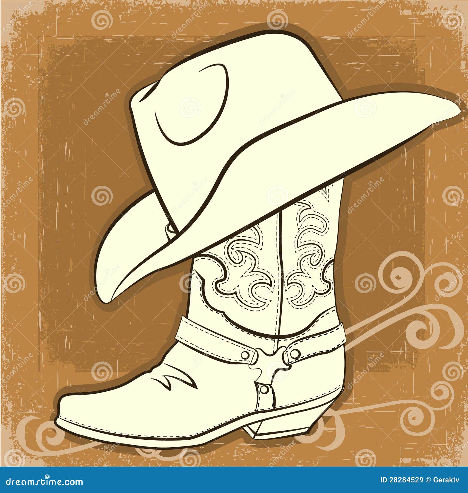 cowboy boot and hat.  vintage image