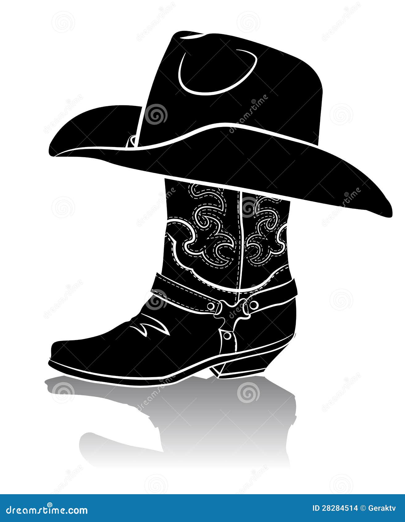 cowboy boot and western hat.black graphic