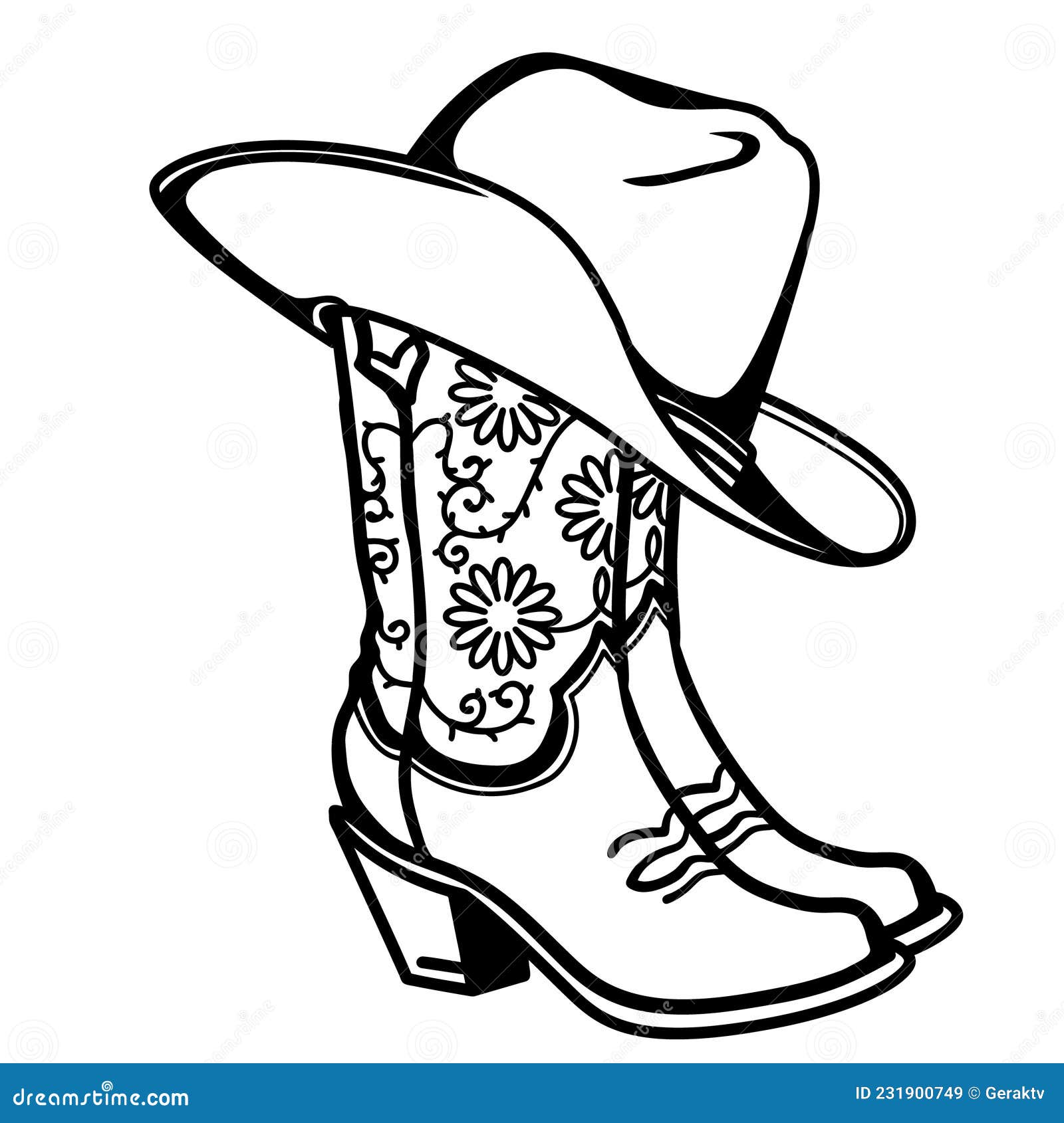 Cowboy Boots and Cowboy Hat with Flowers Decoration. Cowgirl Boots ...