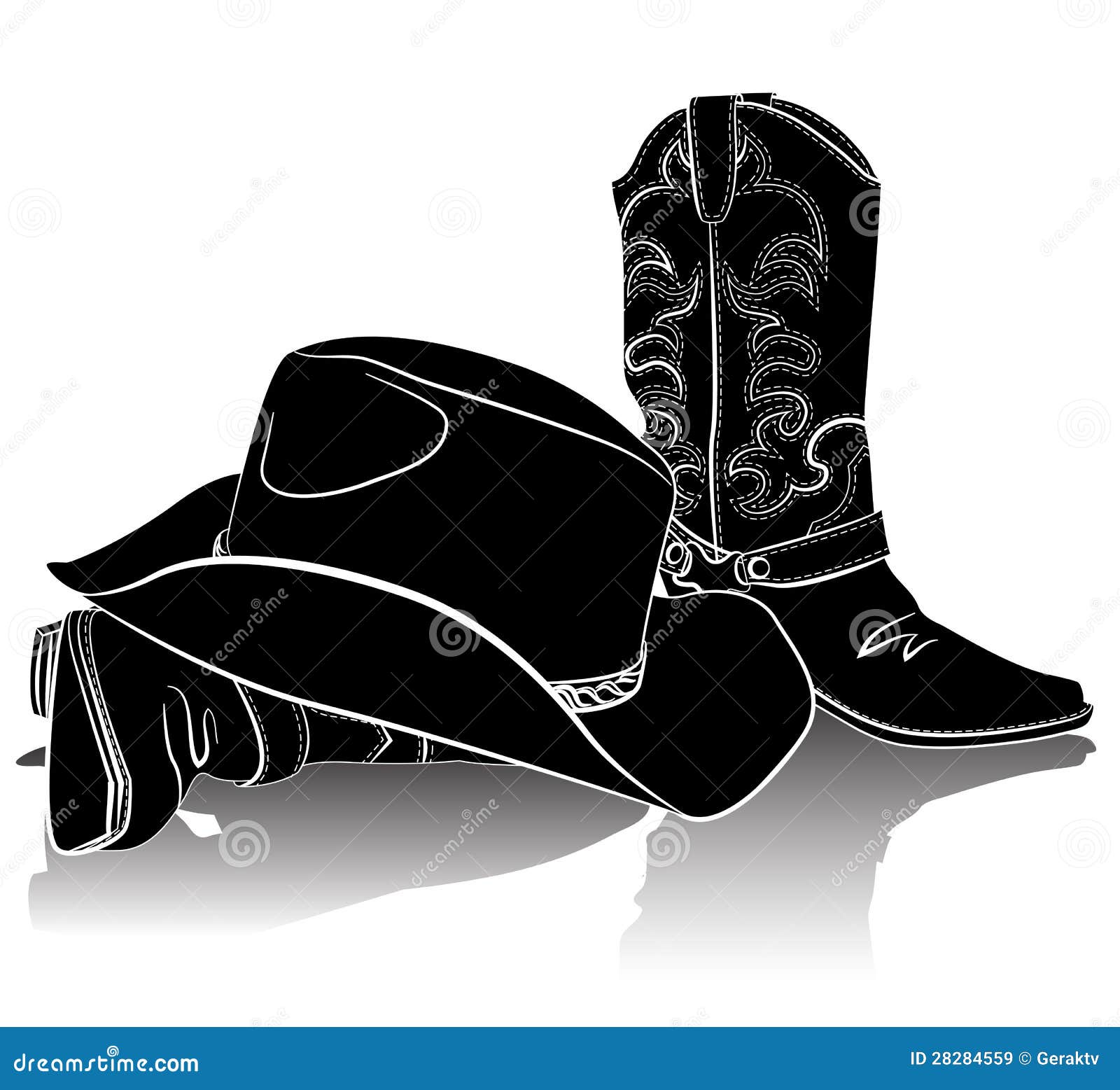 Cowboy Boots And Hat.Vector Grunge Background Stock Vector - Image