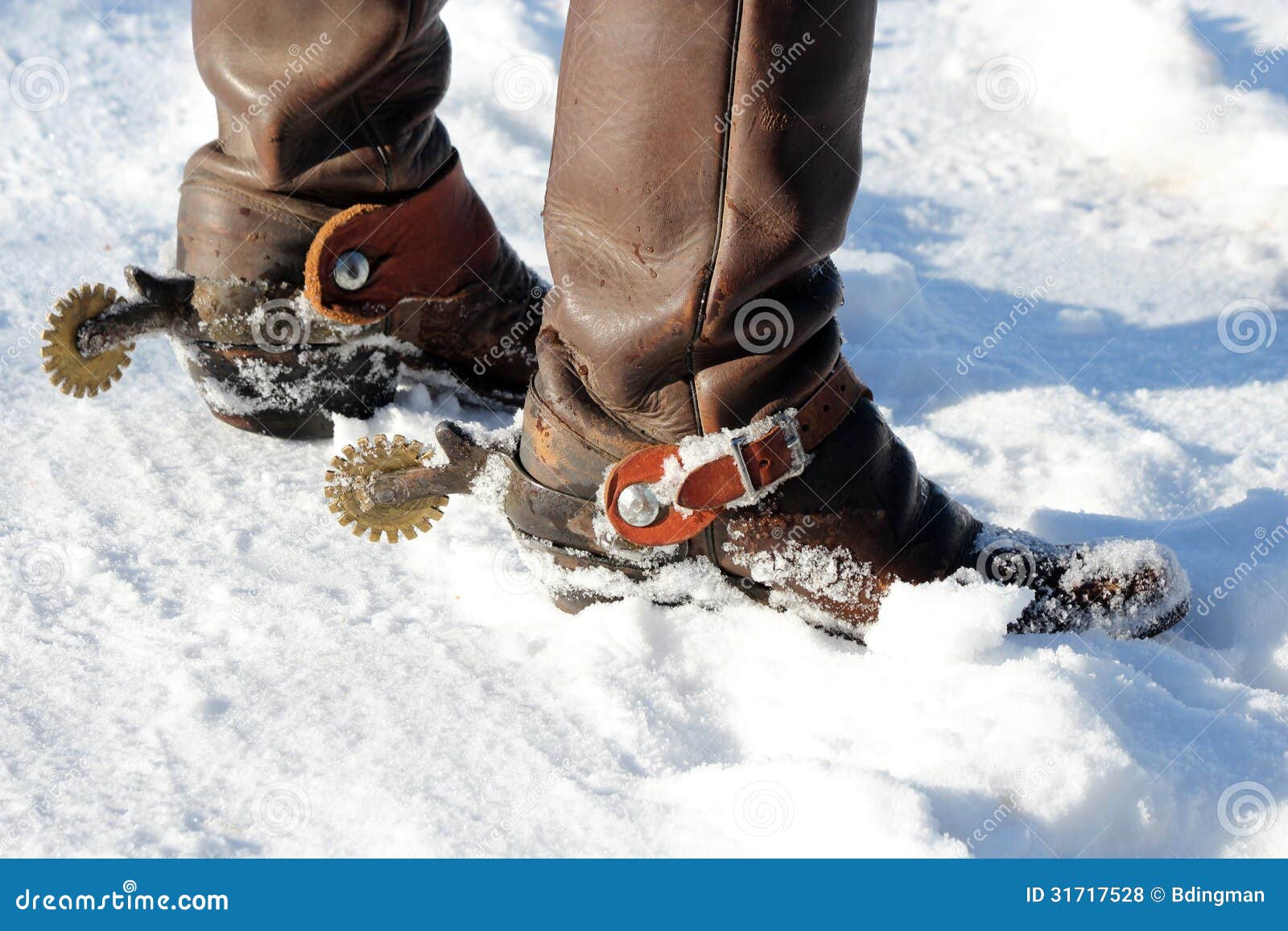 Cowboy Boots in the Snow stock photo 