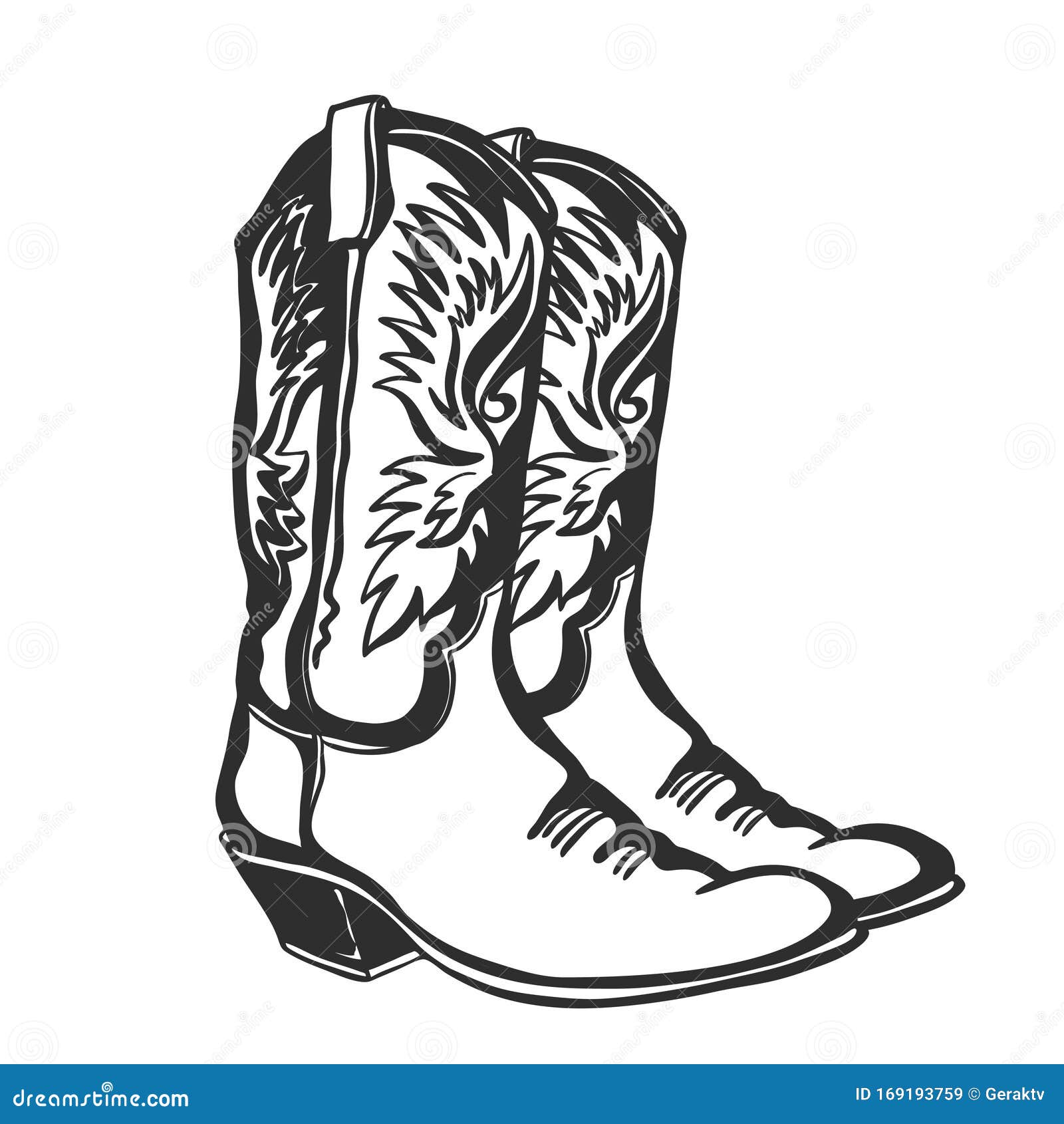 cowboy boots.  graphic   on white for 