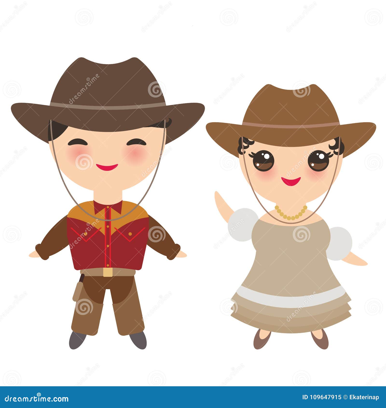 Cowboy Boy And Girl In National Costume And Hat. Cartoon Children In ...