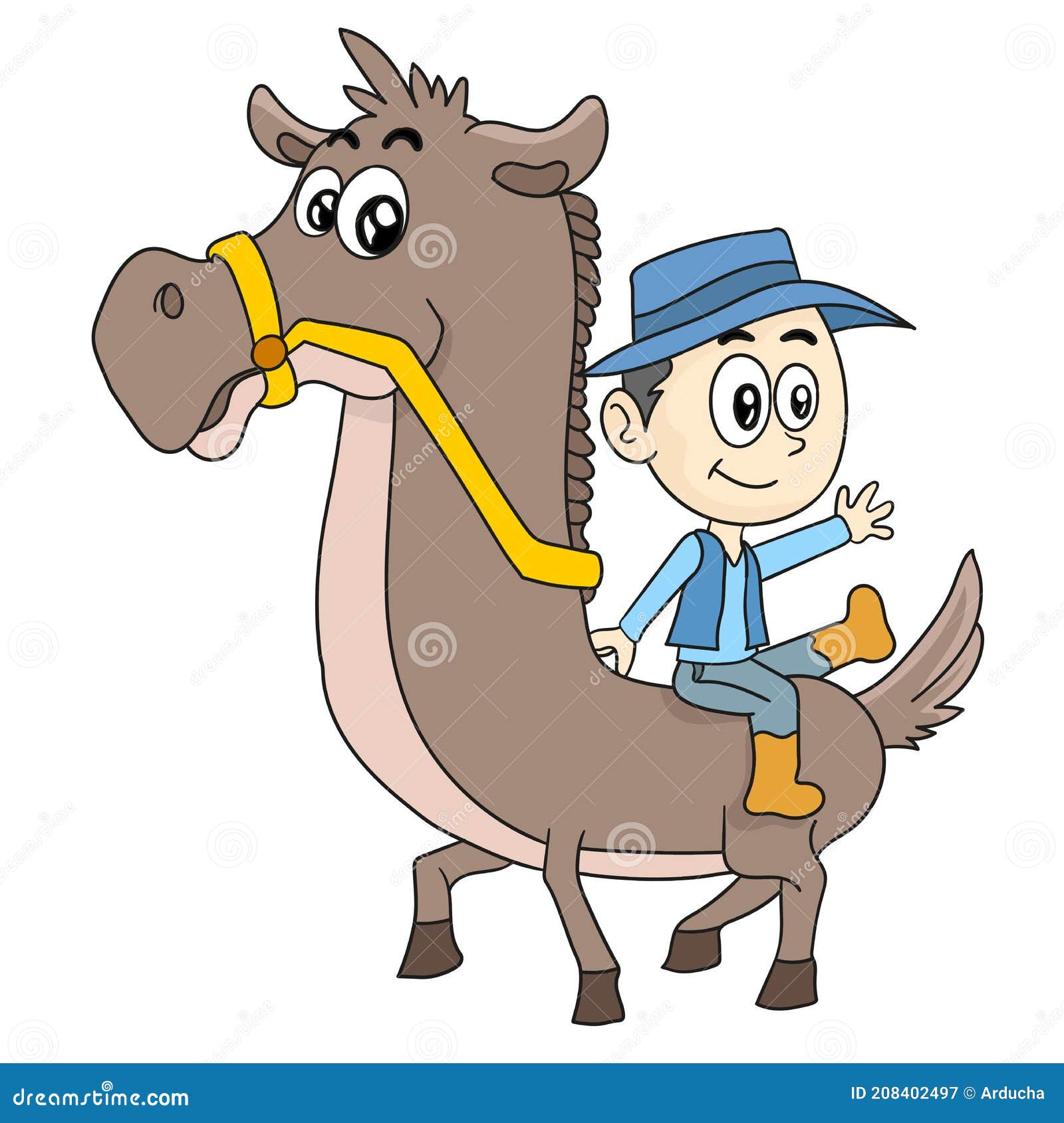 Man Riding A Donkey Icon, Cartoon Style Vector Illustration