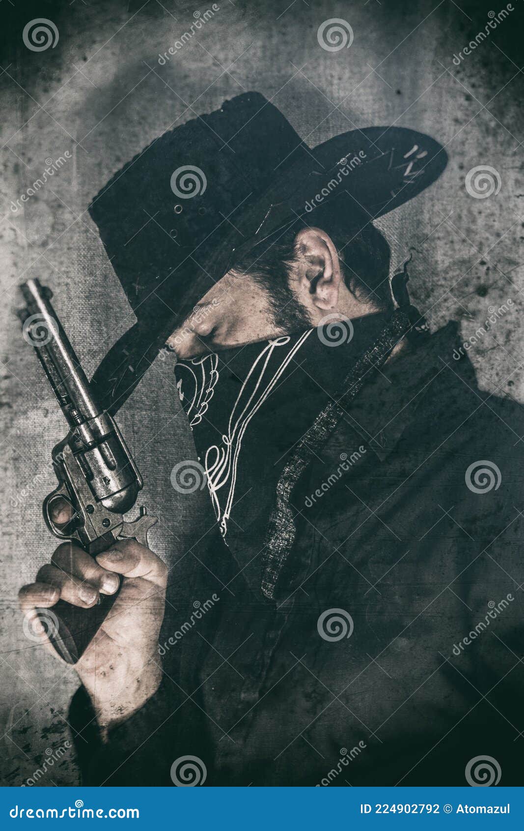 Cowboy Gunslinger Thoughtful Western Pistol Face Mask Stock Photo ...