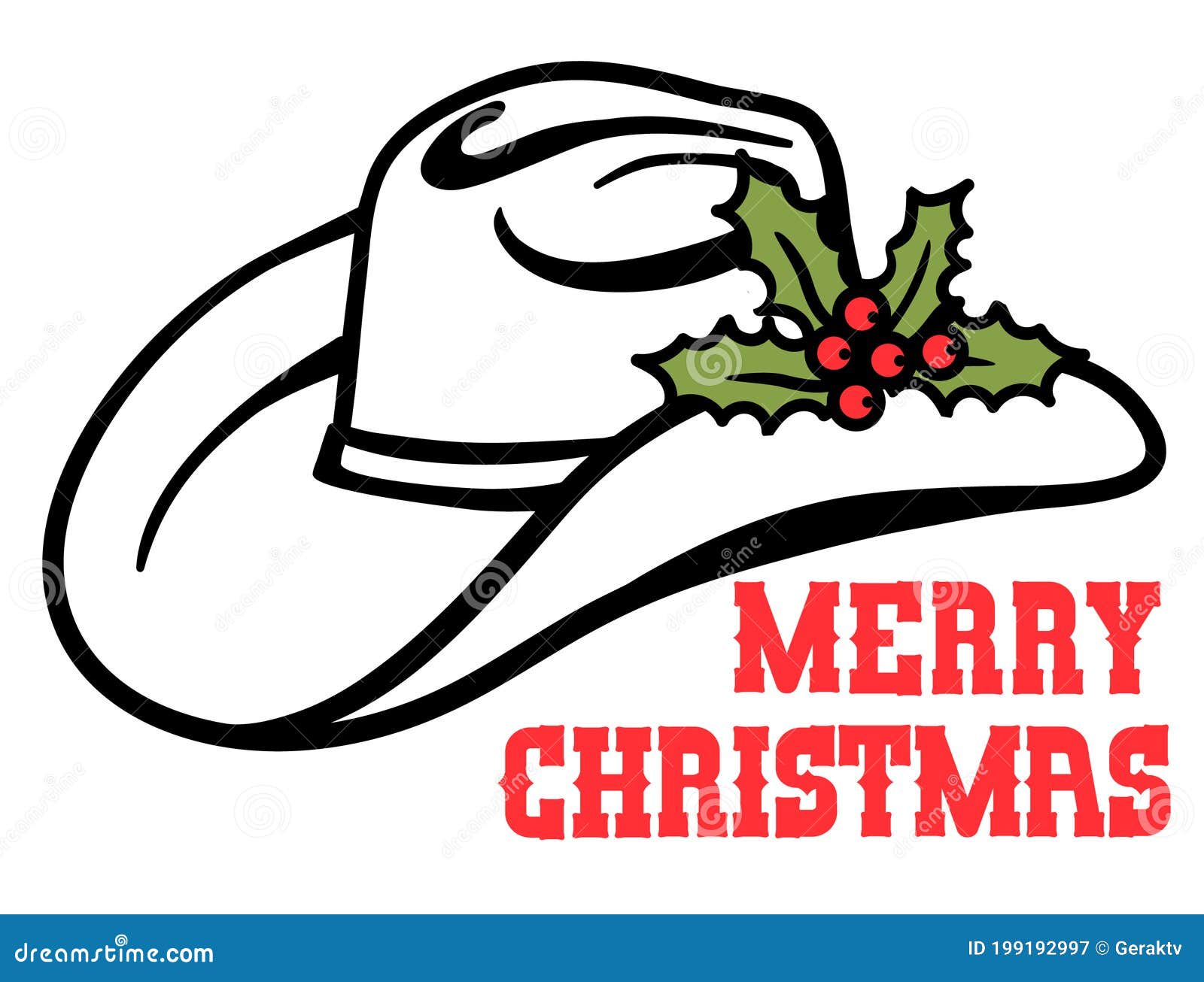 Cowboy Hat with Christmas Holly Berry and Text. Country Christmas