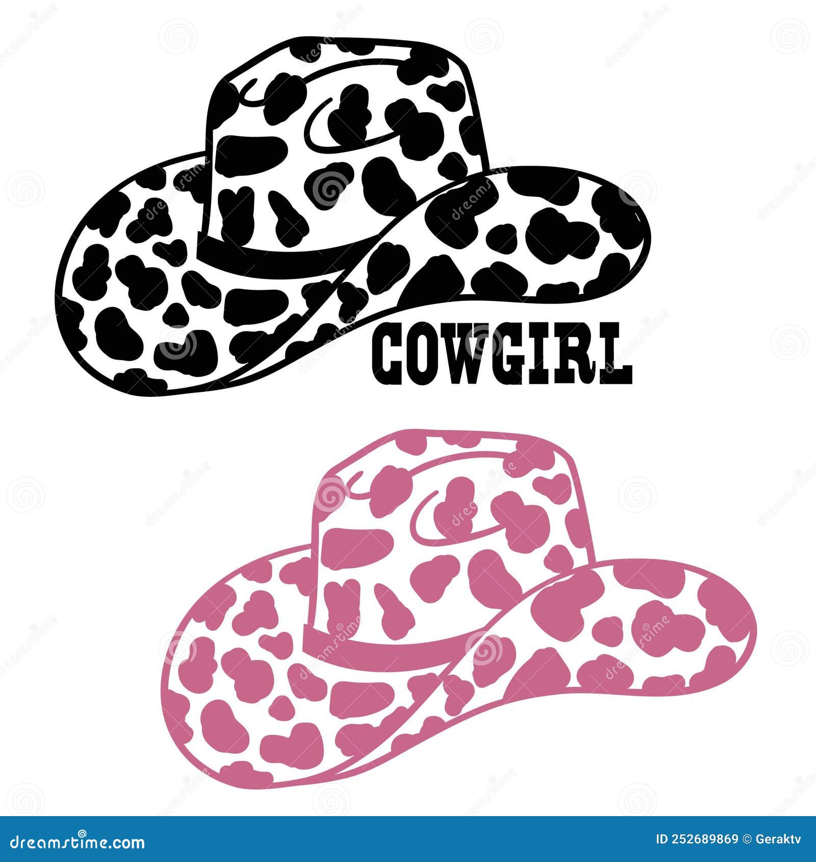 Cowboy Hat Cow Print Decoration. Vector Western Cowgirl Hat With Cow