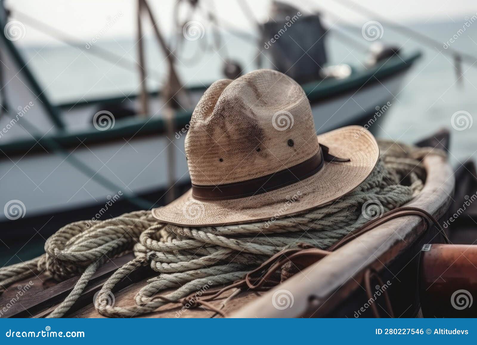 Cowboy Hat and Rope on Fishing Boat, with the Ropes Ready for a Big Catch  Stock Illustration - Illustration of leisure, rope: 280227546