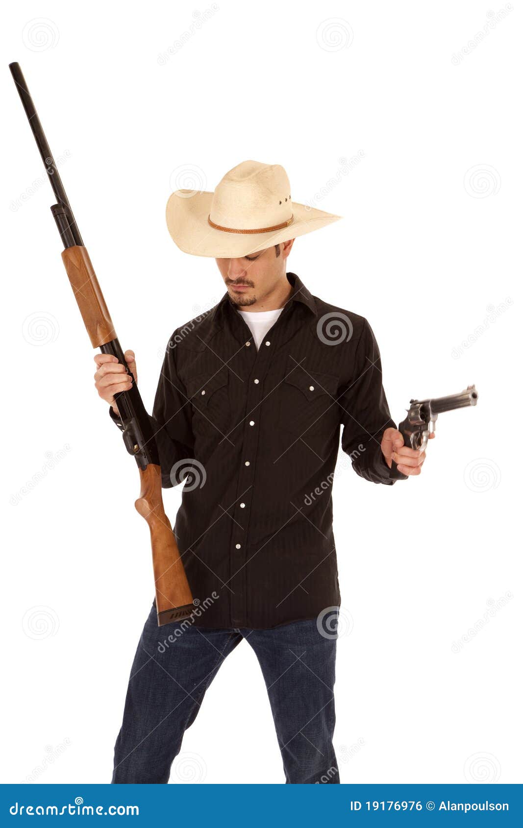 Cowboy holding two guns stock photo. Image of portrait 19176976