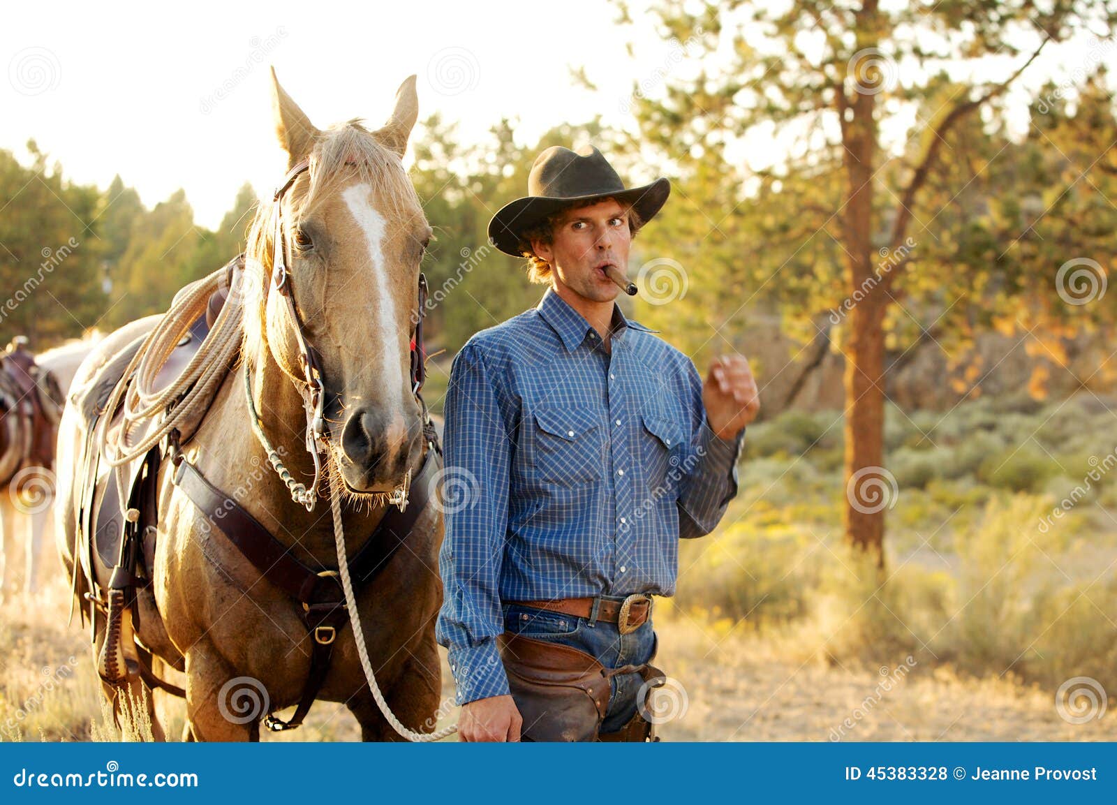 Cowboy, Horse and Cigar stock photo. Image of friendship - 45383328