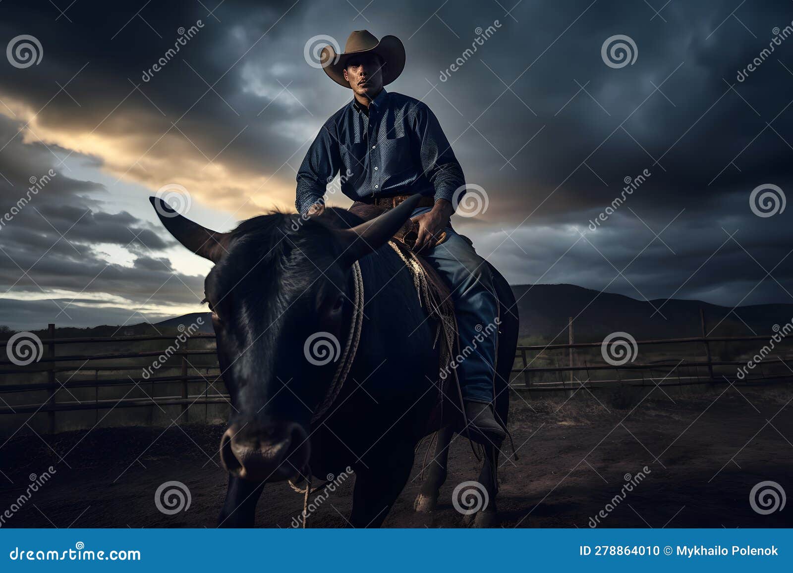 cowboy on horse lassoing bull, neural network ai generated