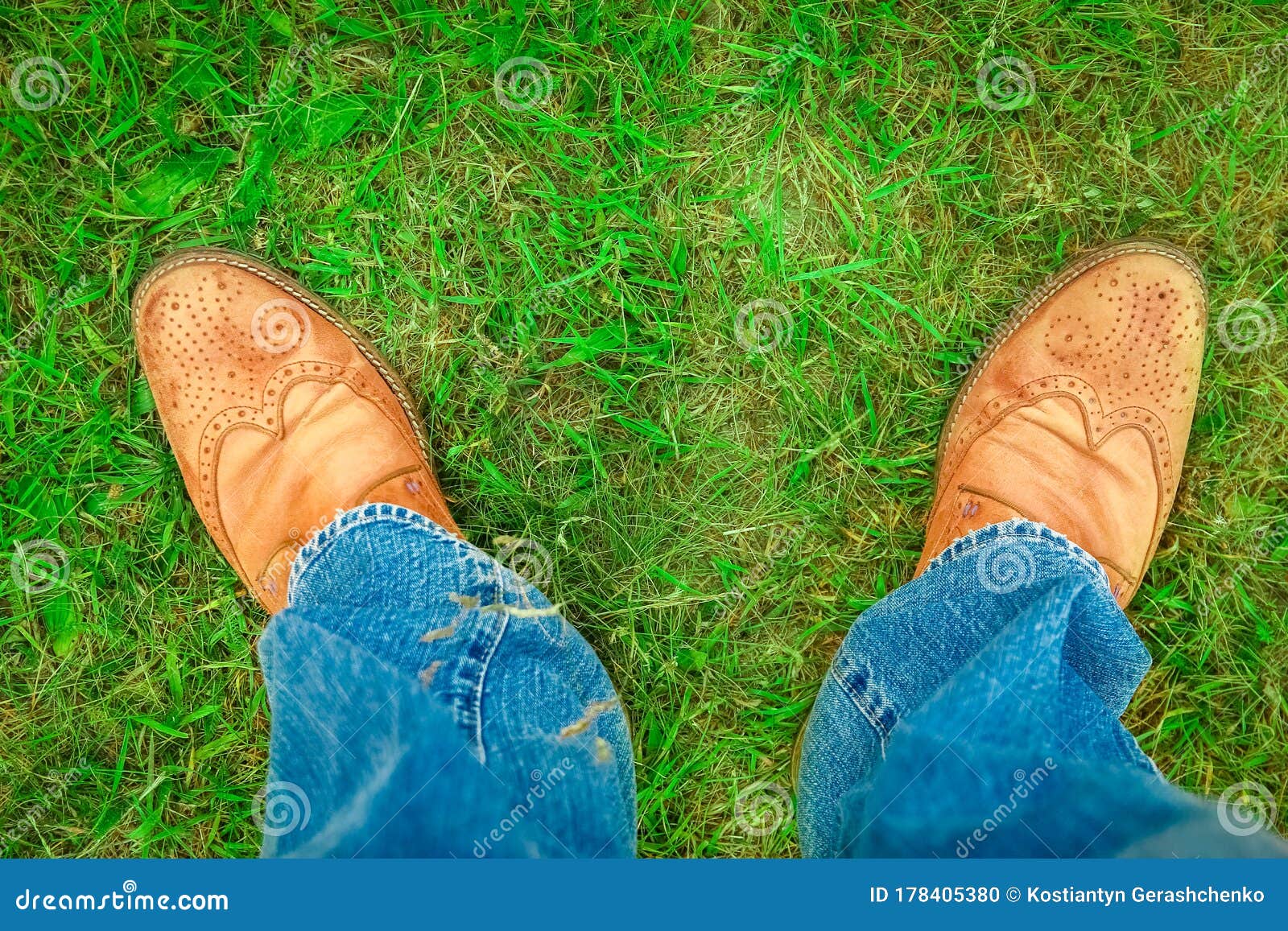 A Cowboy Legs in Shoes in the Park on Nature Background. the Man at the ...