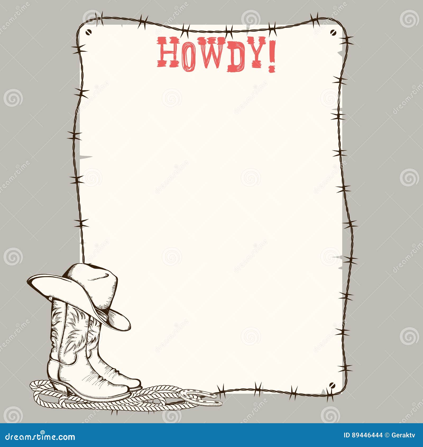 cowboy paper background with western boots and hat for text