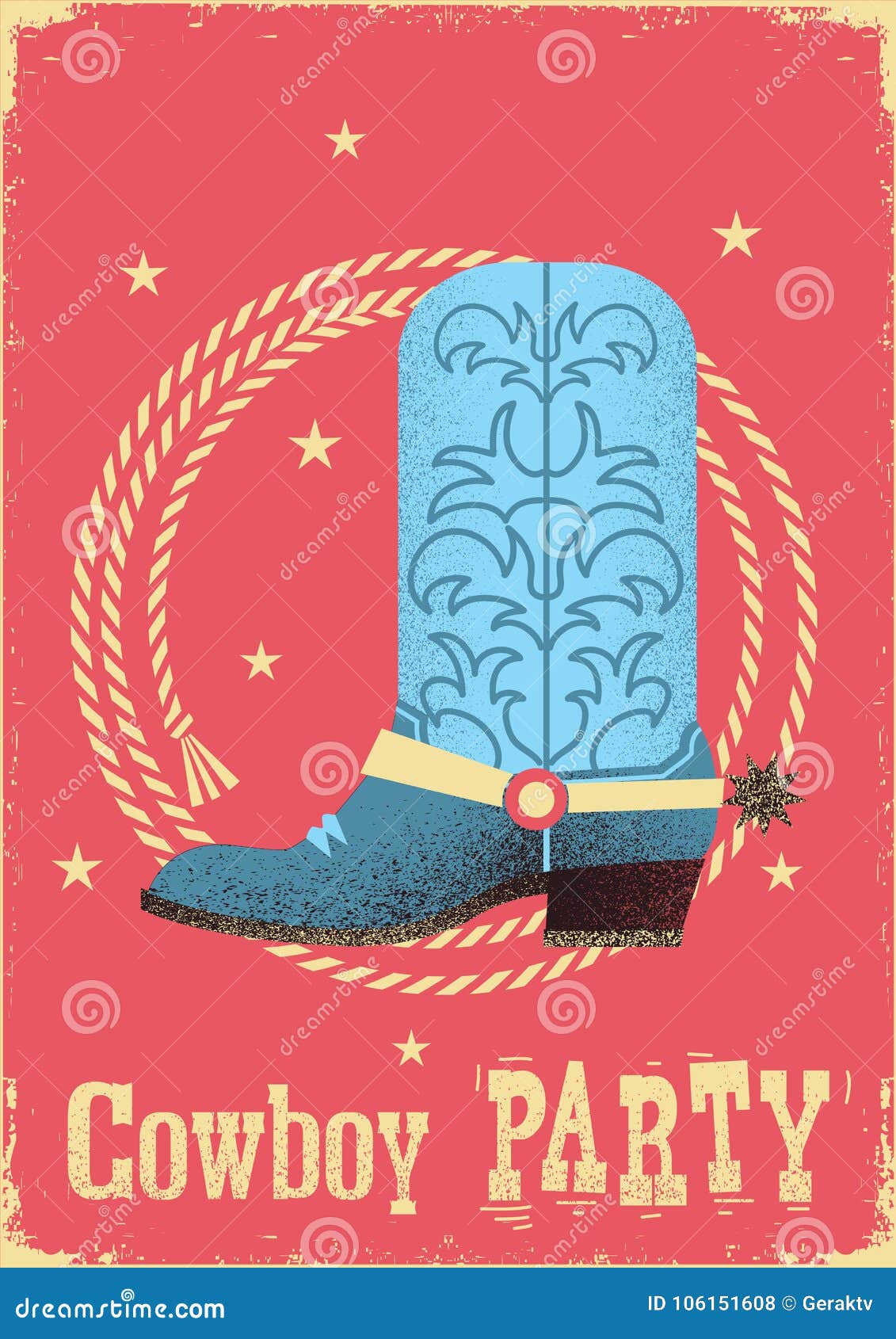 cowboy party card background with western boot and lasso.