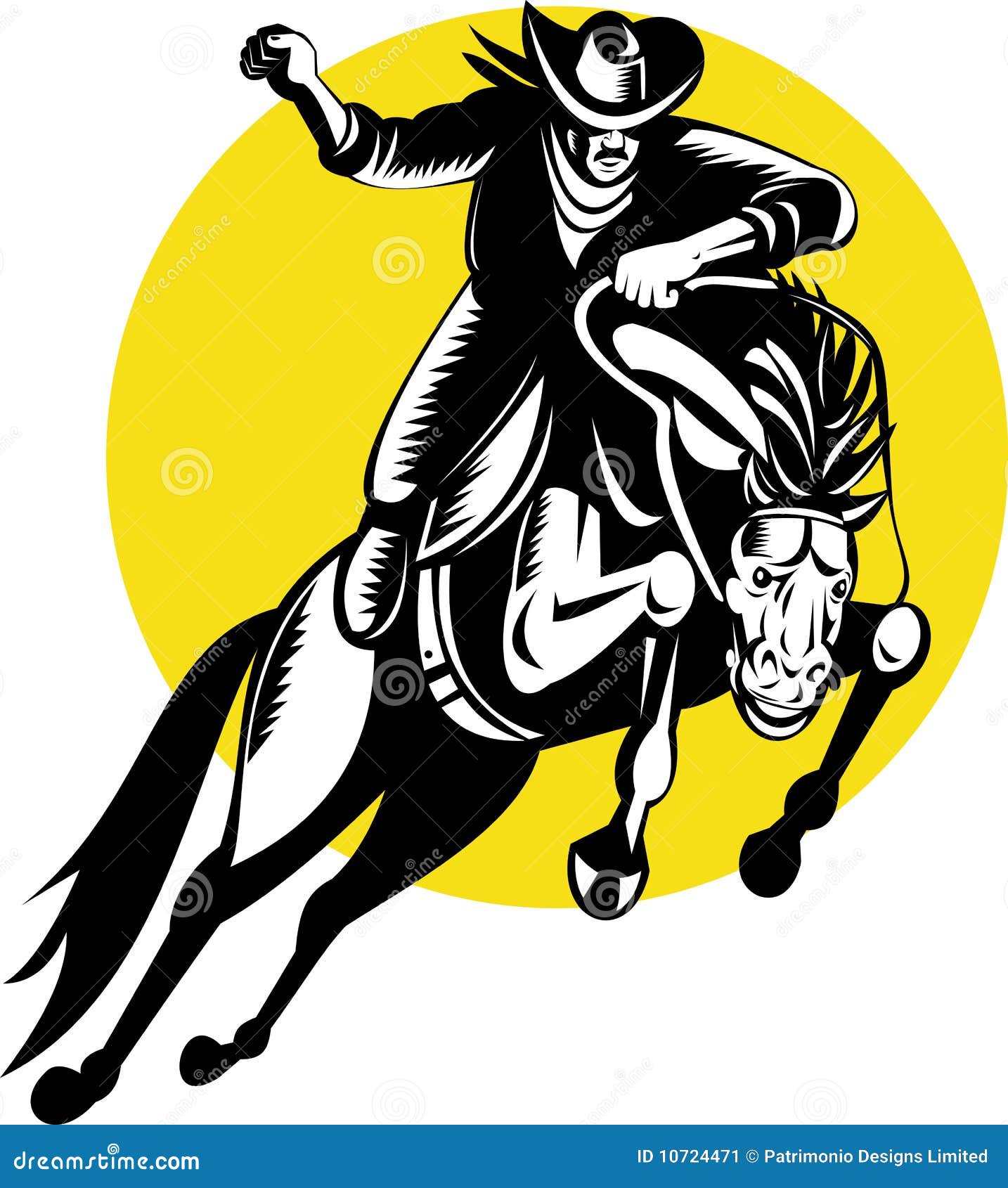 cowboy riding a bucking bronco