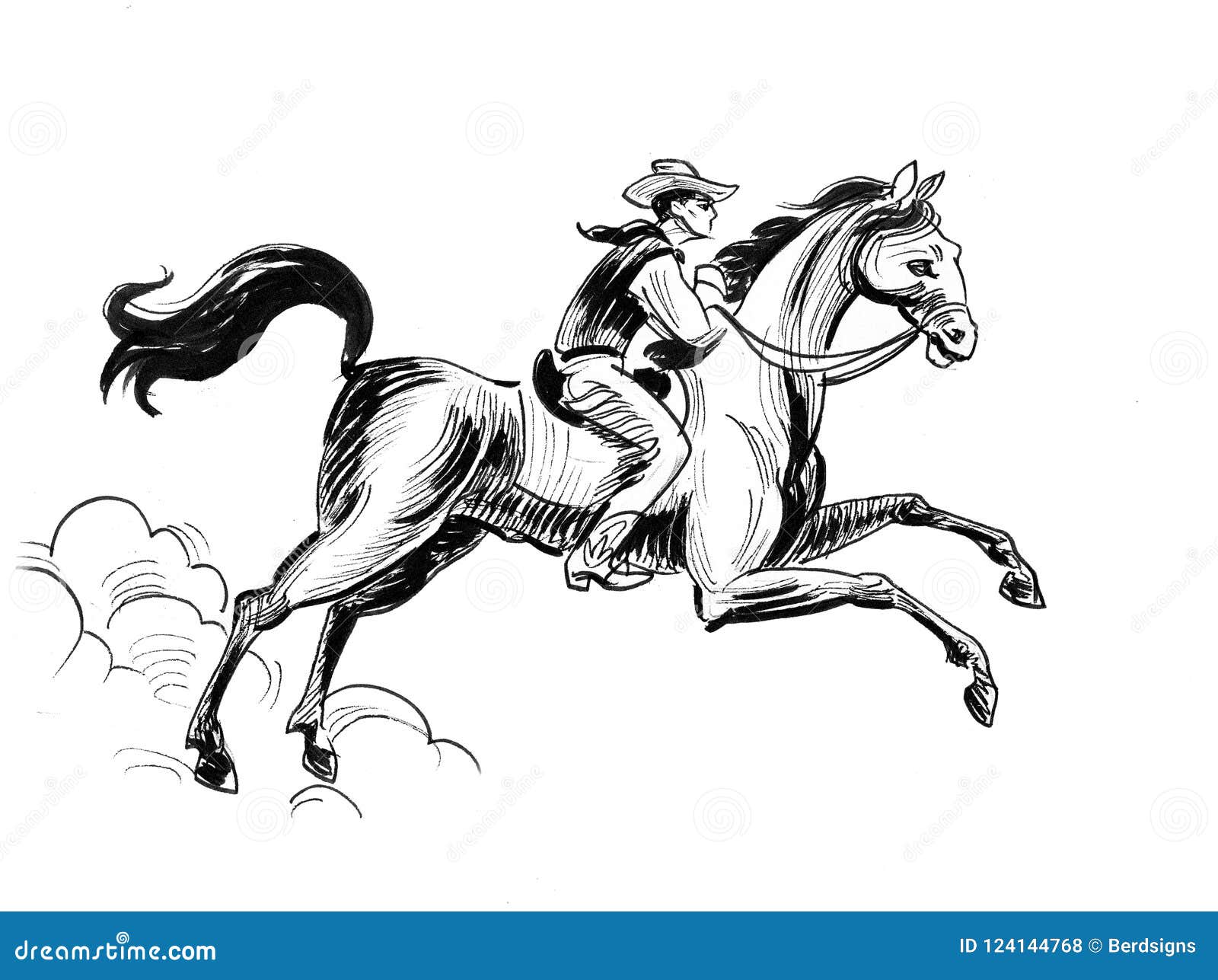 Cowboy riding a horse stock illustration. Illustration of