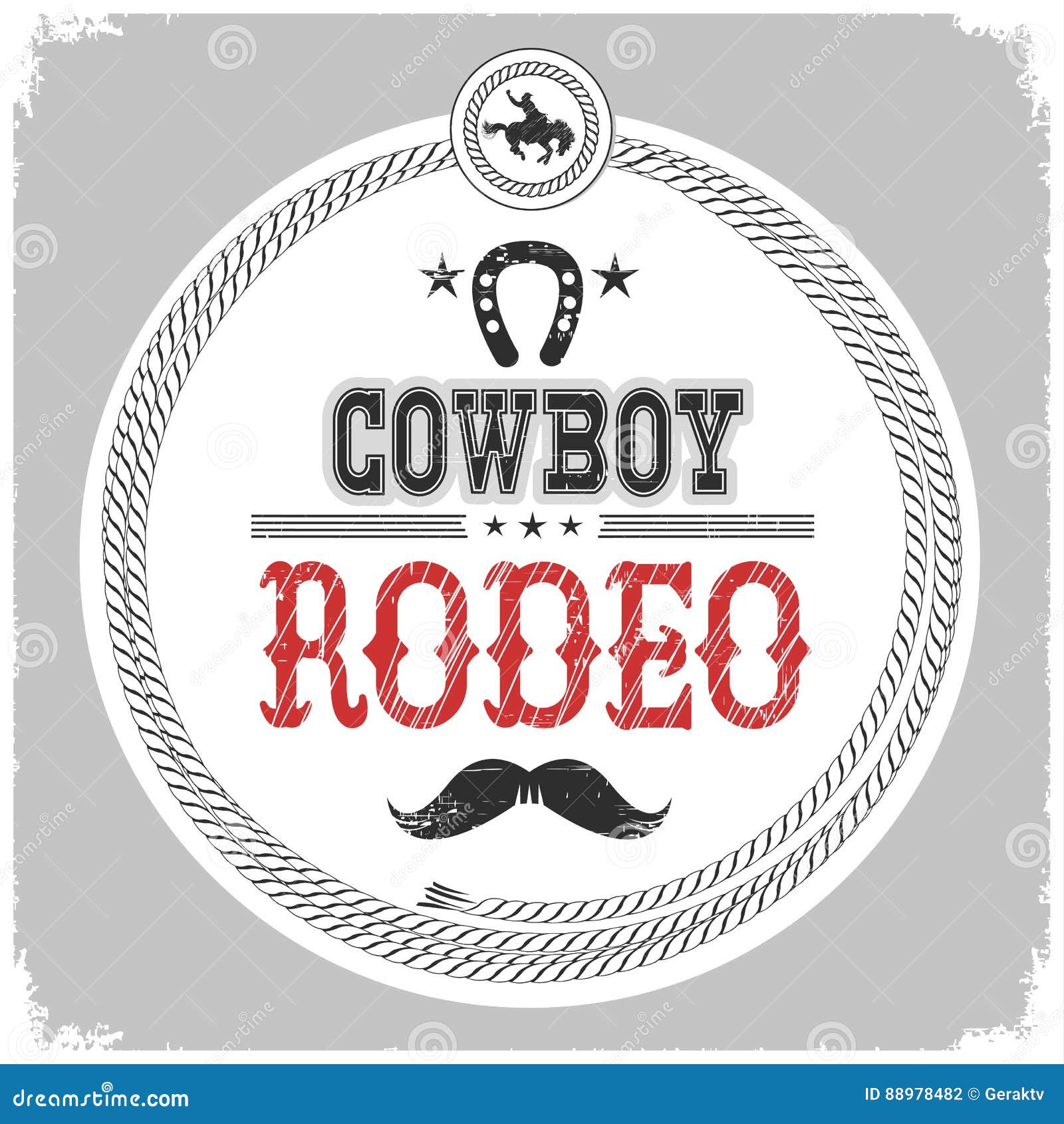 cowboy rodeo label with cowboy decotarion  on white.