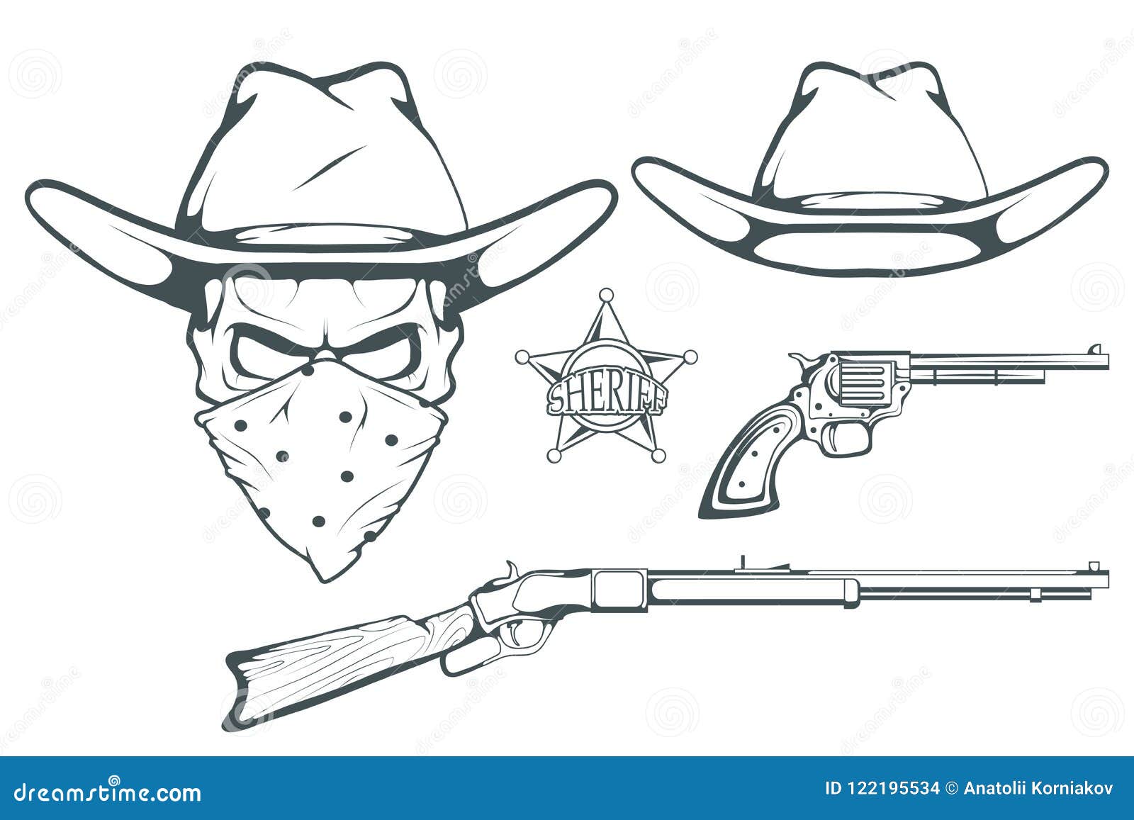 illustration shérif cowboy far west et double pistolet revolver
