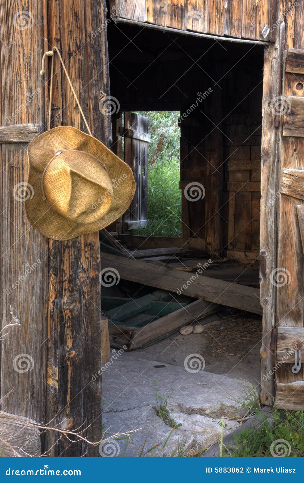 Cowboy Straw Hat and Opened Doors of Old Barn Stock Photo Image of