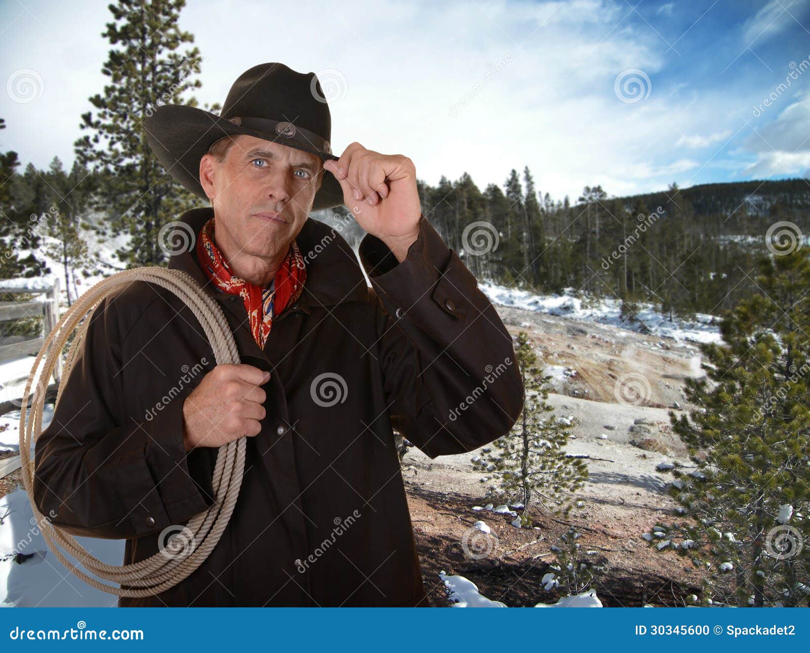 Cowboy Working Outside in Winter Stock Photo Image of clothing