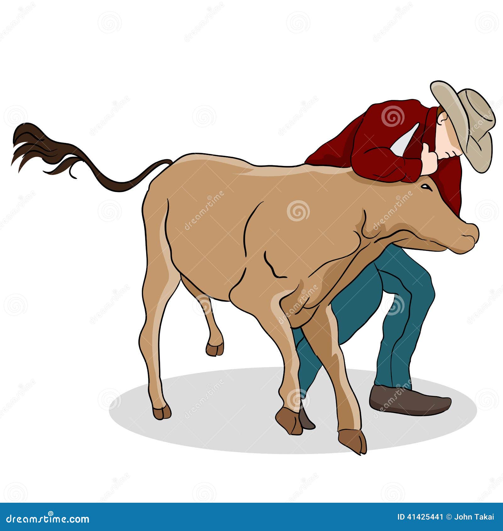 cowboy wrangling a calf