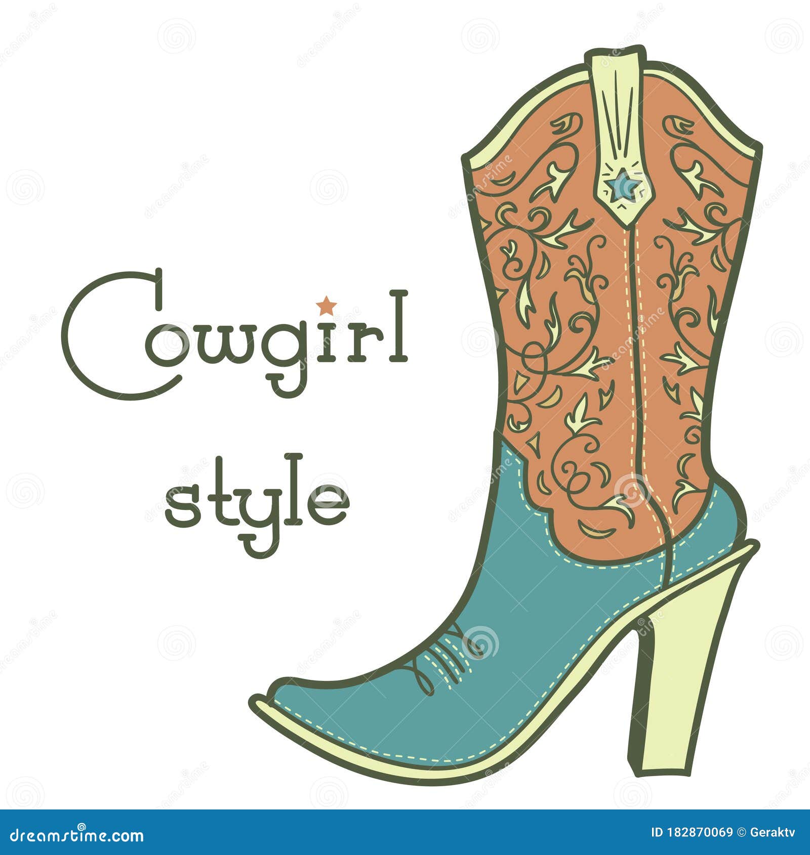 Cowgirl Boot with Floral Pattern and Text. Vintage Ladies Cowboy Vector ...