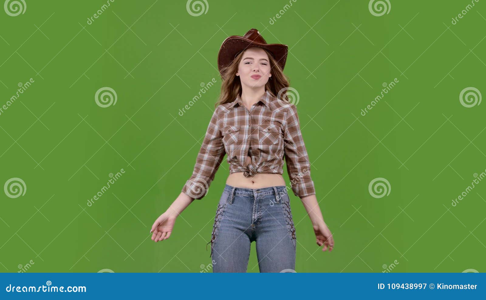 Cowgirl Dancing The Wind Waving Her Hair Around Green Screen Slow Motion Stock Video Video