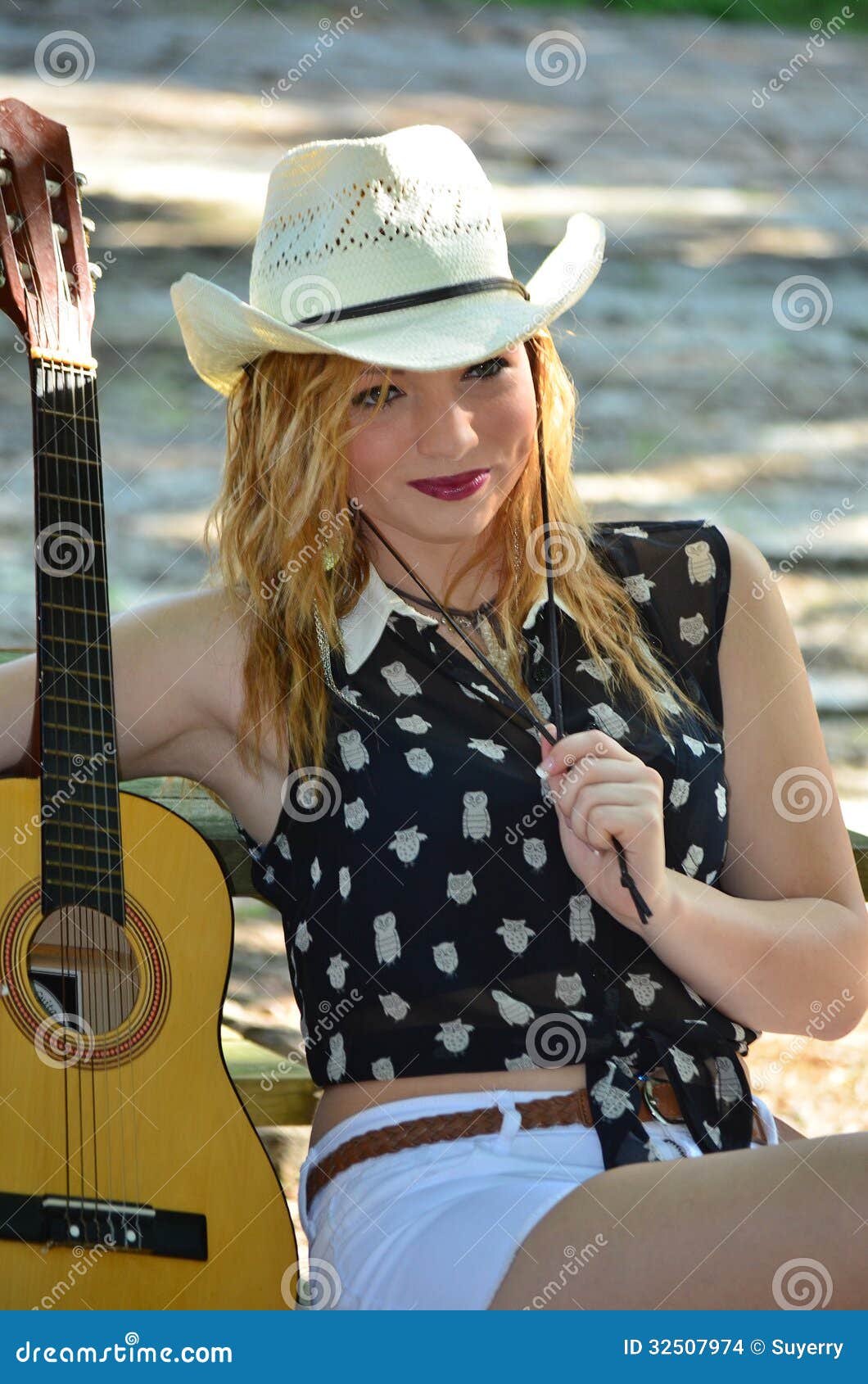 Cowgirl With Guitar And Cowboy Hat Stock Photo - Image of ... Cowgirl With Guitar And Cowboy Hat Stock Photo - Image of ...