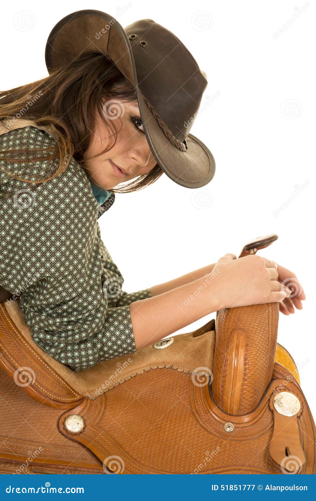 Cowgirl Lean on Saddle Hands on Horn Look Stock Image Image of